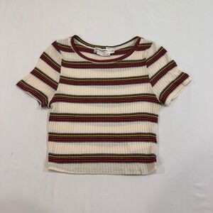 Urban Renewal Striped Ribbed Knit Crop Top Womens Medium Cream Multi | Retro 70s